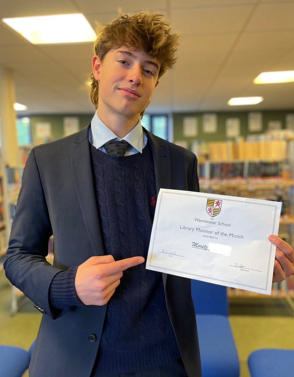 LibraryLand3's tweet image. Moritz has just been awarded Library Monitor of the Month for his outstanding commitment to his duties.