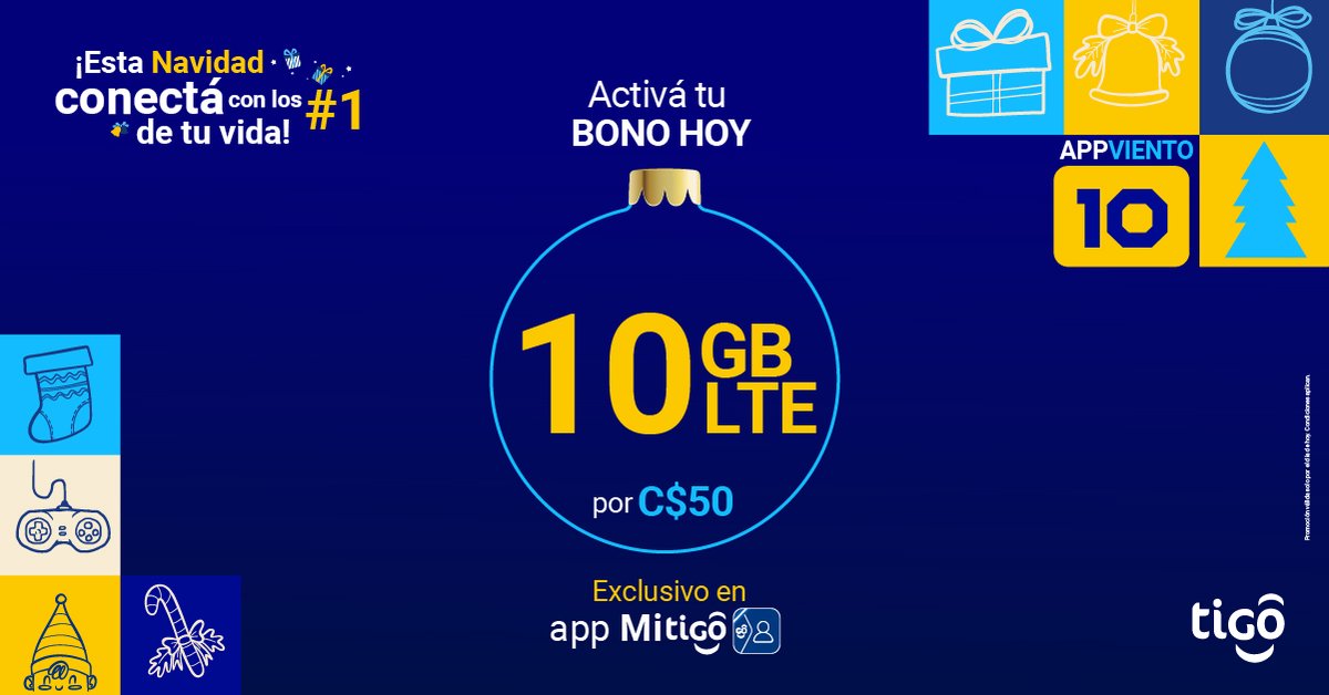 Tigo_Nicaragua's tweet photo. 💙🎄 #ConectáConLosNúmeroUnoDeTuVida 🌟 ¡Viví la magia hoy mismo! 🌠 Activá tu BONO HOY desde C$50 en App Mi Tigo. 📲 https://t.co/ahor55sxdy ¡Disfrutá tu regalo de #Appviento!
Sumate al #TeamTigo y gozá de los mejores beneficios esta Navidad. 🎁🎅🏽*Condiciones aplican https://t.co/Z7Y9y71Nfr