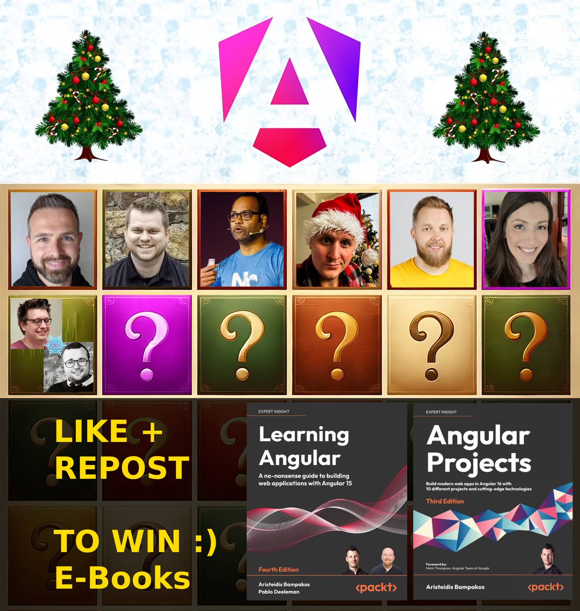 First multiple guests Day behind us! 
#angular
Fantastics contributions from <a href="/LayZeeDK/">Lars Gyrup Brink Nielsen @LayZee@mastodon.nu</a> &amp; <a href="/crutchcorn/">Corbin Crutchley</a>. 

Ready for Day 8?
angularchristmascalendar.com

I have been missing one thing... GIFTS!
What is Christmas Calendar without gifts?

<a href="/PacktPublishing/">Packt Publishing</a> decided to bring some!

Like +