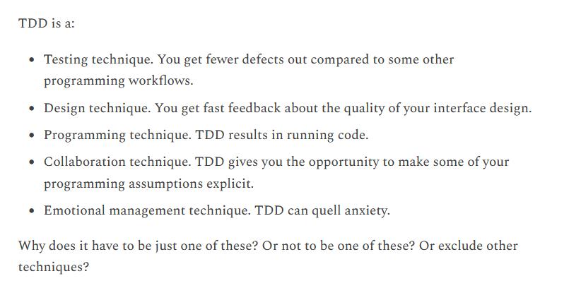 jcesarperez's tweet photo. La gente: TDD no es una técnica de testing, es una técnica de diseño
Kent Beck: TDD es una técnica de testing, diseño, programación, colaboración y gestión emocional

BOOM!

El artículo entero es oro. Una pena que X vaya a penalizar este tuit
https://t.co/rq0RDP9b3j https://t.co/HeEZtZh7Lo