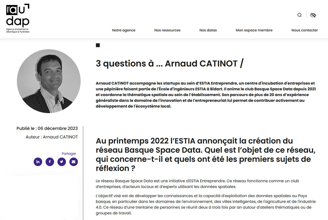audap_org's tweet image. 🧐Il y a du nouveau sur le Blog 🛰 Les données spatiales apportent des indications fines et régulières sur les territoires. Pour nous permettre d&apos;en savoir plus l’AUDAP a échangé avec Arnaud Catinot @EstiaOfficiel qui anime le club Basque Space Data👍 audap.org/blog/detail/3-…