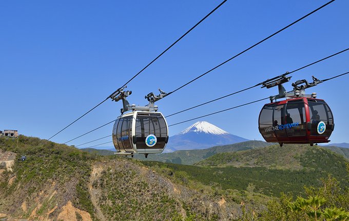 hakoneshare's tweet photo. 箱根の交通「ロープウェイ」
全長約4kmの早雲山駅と桃源台駅を結ぶ(約25分)日本一長いロープウェイです。天気の良い日は富士山も！ロープウェイから見る大涌谷はオススメ！強風やメンテナンスで運行中止になる日もあるので注意。 https://t.co/ePaN8MentQ
