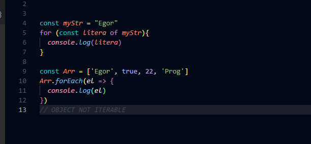 Day 14. FOR...OF. Very important instruction for every element in array... or string. BUT NOT FOR OBJECT. 
#JavaScriptSkills #CodeDaily #CodeMotivation #JavaScriptCommunity #CodeInspiration #JavaScriptProjects #CodeProgress