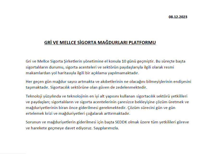 Sorunun daha fazla büyümemesi ve sektöre olan güvenin zedelenmemesi için SEDDK ve tüm yetkilileri göreve ve harekete geçmeye davet ediyoruz.  
#grisigorta 
#acentemağdurolmasın
#sigorta
#TRTWorldForum2023 

<a href="/seddkofficial/">SEDDK Official</a> <a href="/memetsimsek/">Mehmet Simsek</a> <a href="/HMBakanligi/">T.C. Hazine ve Maliye Bakanlığı</a> <a href="/TOBBiletisim/">TOBB</a>