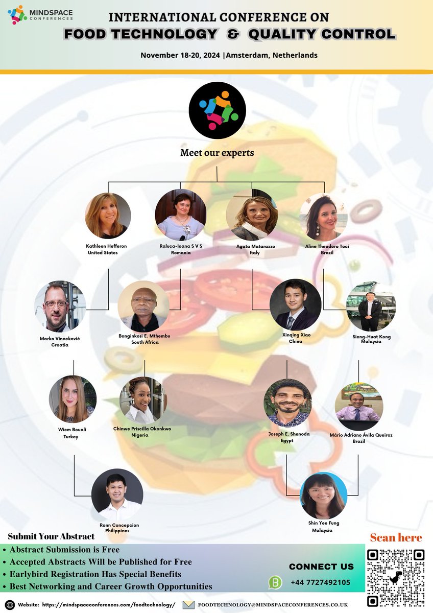 MindSpaceConf's tweet photo. 🌟International Conference on Food Technology and Quality Control! 🍽️
📅Nov 18-20, 2024
🌍 Amsterdam, Netherlands
🌐: https://t.co/E2l0YOdcwb
📱 WhatsApp: +44-7727-492105
📧contact@mindspaceconferences.com
#FoodTechnologyConference #AmsterdamEvents #FoodScience #FoodTech2024 https://t.co/sk4Im0I1N1