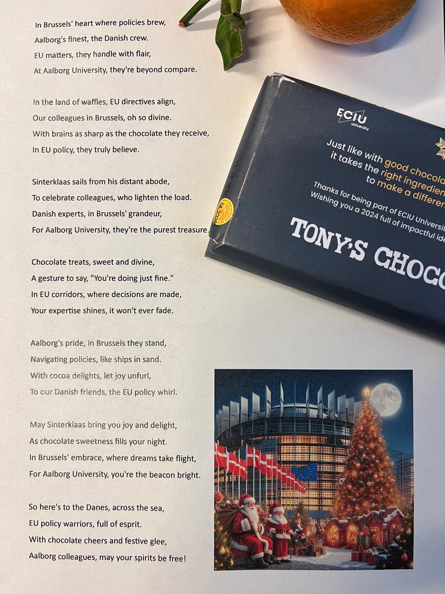 Read a poem about <a href="/AAUBrussels/">AAU Brussels</a> EU related work!

On December 5, AAU's EU Office was lucky to receive this special poem from our creative Dutch colleague and Sinterklaas @ECIU Universities -@olgawessels who created this special treat for and about AAU and the EU.