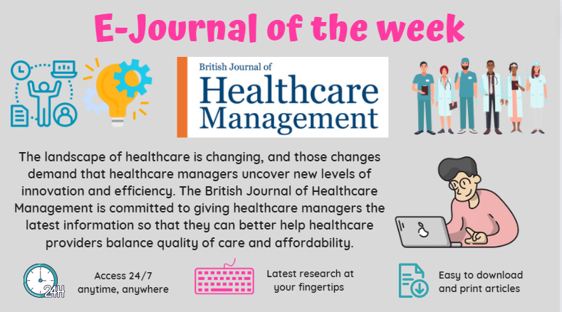 LancsHospLib's tweet photo. π₯ππ₯οΈ E-JOURNAL OF THE WEEK π₯οΈππ₯
The British Journal of Healthcare ManagementΒ is the leading monthly journal focusing on management and leadership trends as they affect the healthcare sector. Access today with your OpenAthens https://t.co/TUH5cvL8Wq #LTHTrEJournaloftheWeek https://t.co/AOYLpH9Ilq