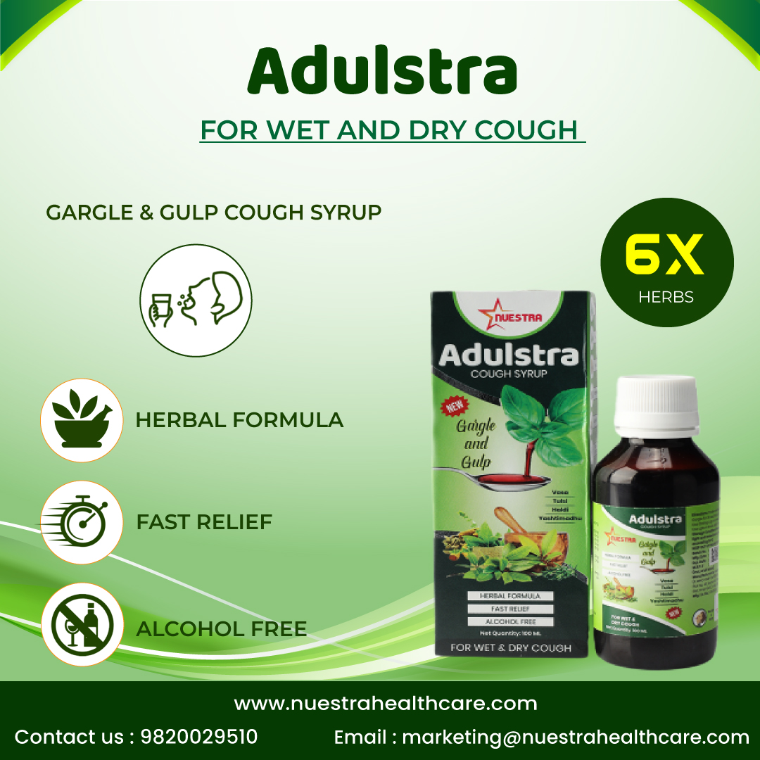 omnimakin's tweet photo. Experience the power of nature with Adulstra Cough Syrup! 🌿🍯

✨ Unique Gargle-and-Gulp Therapy
👄 Relieves Sore Throat
🌱 100% Natural Blend of 9 Ayurvedic Herbs

Say goodbye to wet coughs, dry coughs, sore throats, and congestion. 💚 #Adulstra #NaturalRemedy #coughrelief https://t.co/Ya3X6HPv7I