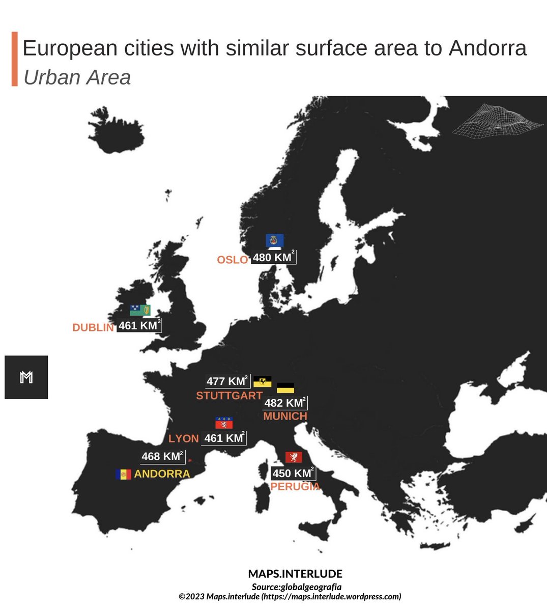 #European cities with similar surface area to #Andorra ( #urbanarea )
