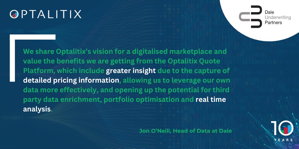 Dale modernised their underwriting with Optalitix Quote. 

It has boosted their pricing insight and oversight of the underwriting process, reduced menial tasks for underwriters, allowing them to focus on their core job - managing risk.
 
 Read more bit.ly/46vYpqZ