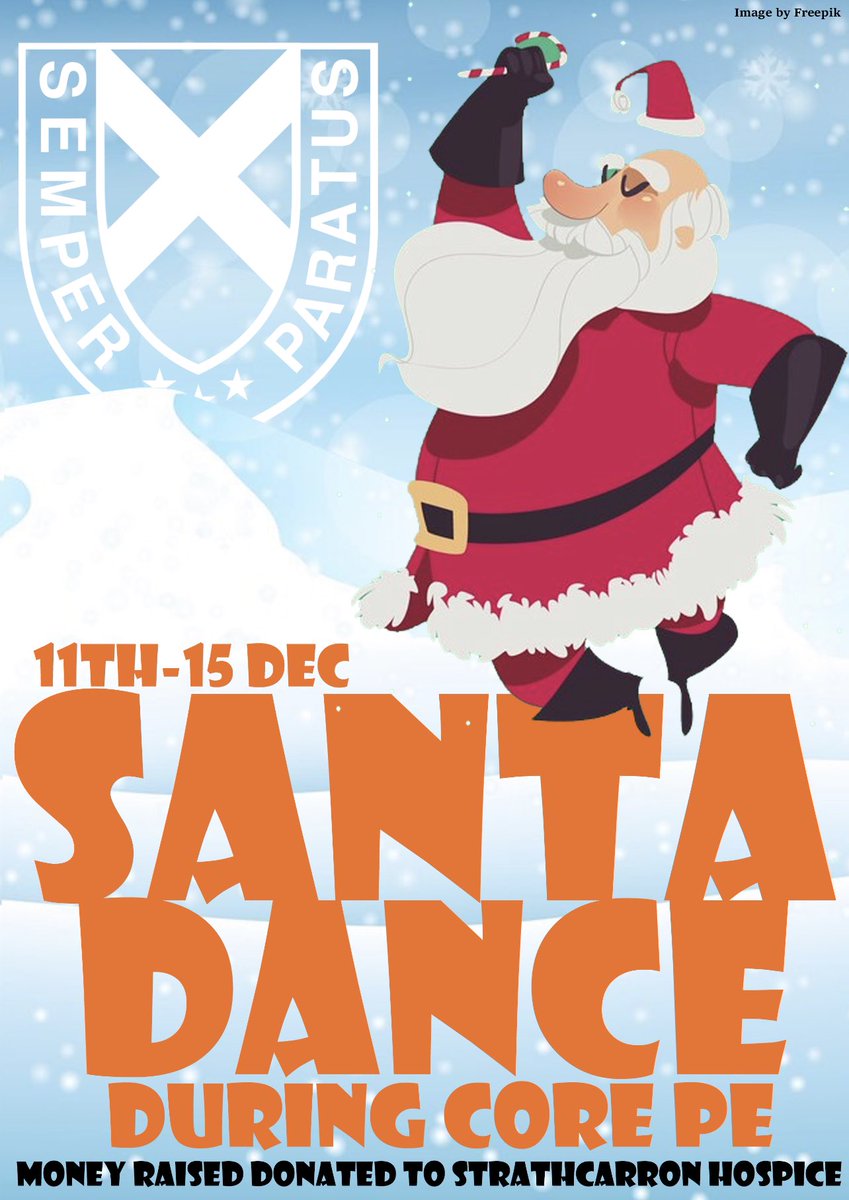 Starting next week our S1 and S2 PE classes will be taking part in the Santa Dance! They will take part in social dancing whilst wearing a santa hat! This is to raise money for Strathcarron Hospice! 🎄🎁🎅
A just giving page will be set up for donations!