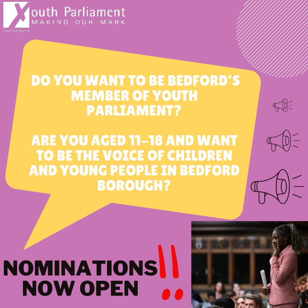 If you want to enter the elections or would like to find out more information follow this link bedford.gov.uk/MYPelection. In February; young people across Bedford Borough will vote for who they think will be the best person for the job!