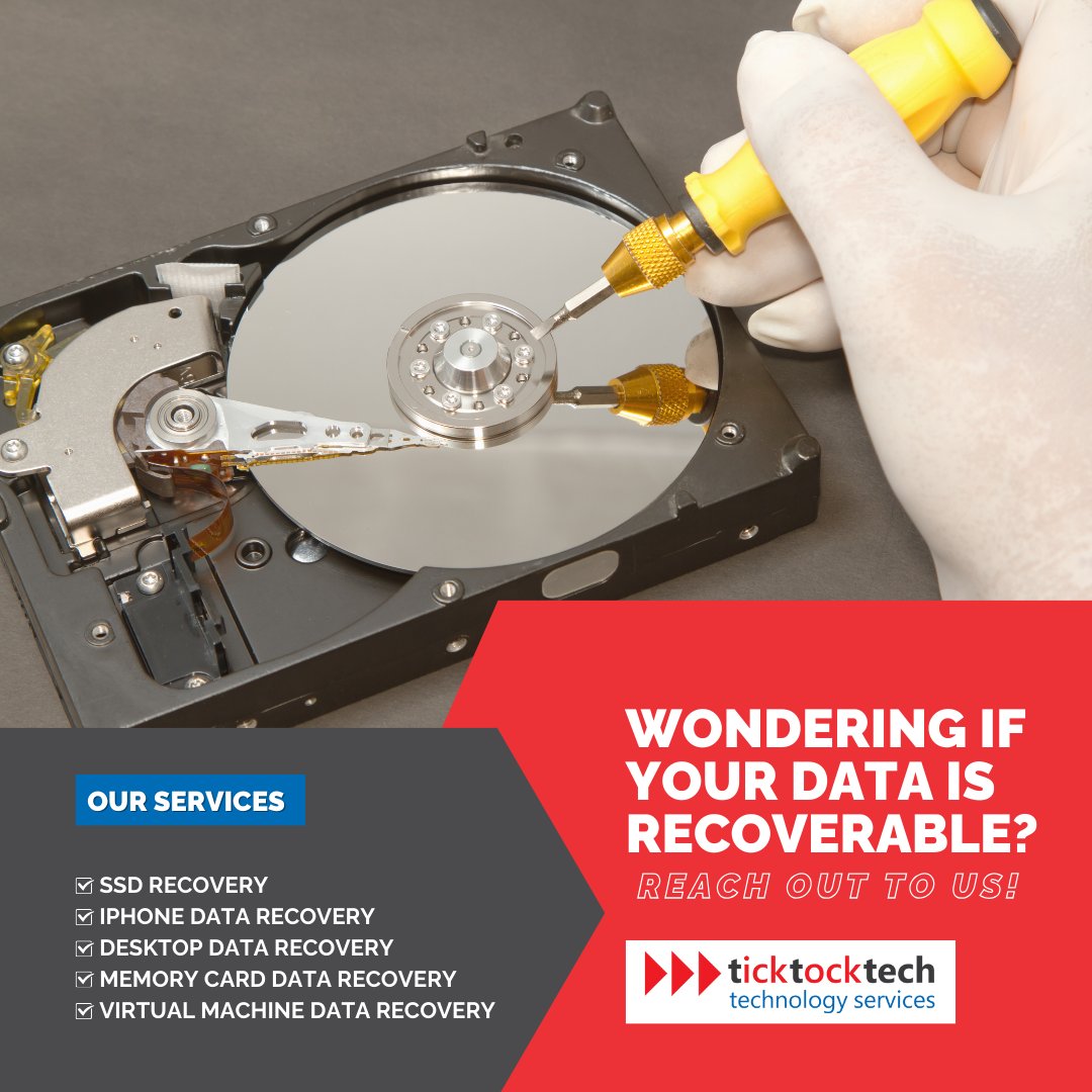 🤔 Lost data got you feeling puzzled? TickTockTech Computer Repair specializes in data recovery, and we're ready to bring back what you thought was gone. 💽 Reach out to us because your data's story isn't over yet!

#Ticktocktech #dataretrieval #datarecovery #computer #ssd #data