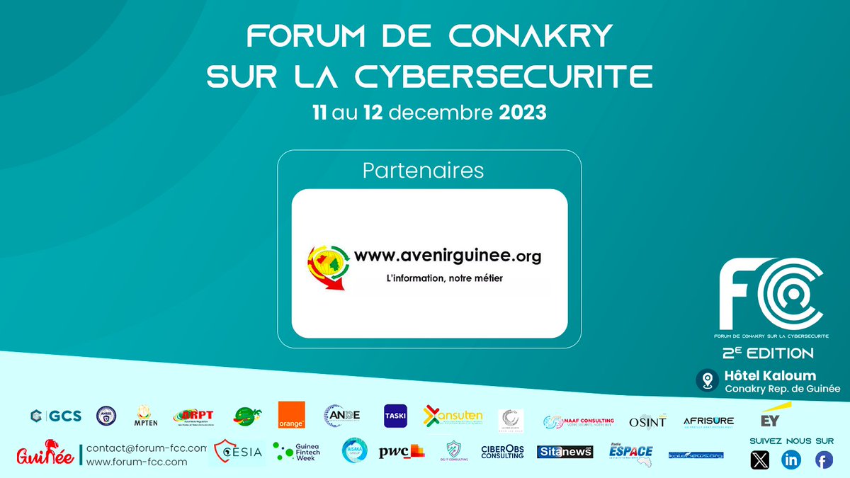 L'information et sa protection au cœur de la 2e Edition du <a href="/conakryfcc/">Forum FCC</a>.
Merci à notre partenaire Medias <a href="/avenirguinee/">Avenirguinee.net</a>. qui nous accompagne.
avenirguinee.org

Rejoignez Nous : 👉 forum-fcc.com/inscription