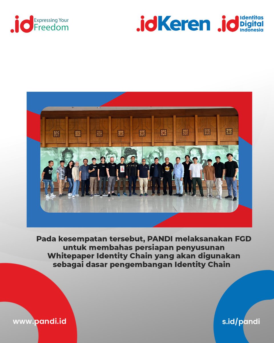 Pandi_ID's tweet image. Pada kesempatan tersebut, PANDI melaksanakan FGD untuk membahas persiapan penyusunan Whitepaper Identity Chain yang akan digunakan sebagai dasar pengembangan Identity Chain.

#PANDI
#PANDIID
#DomainID
#IdentitasBangsa
#DomainIndonesia