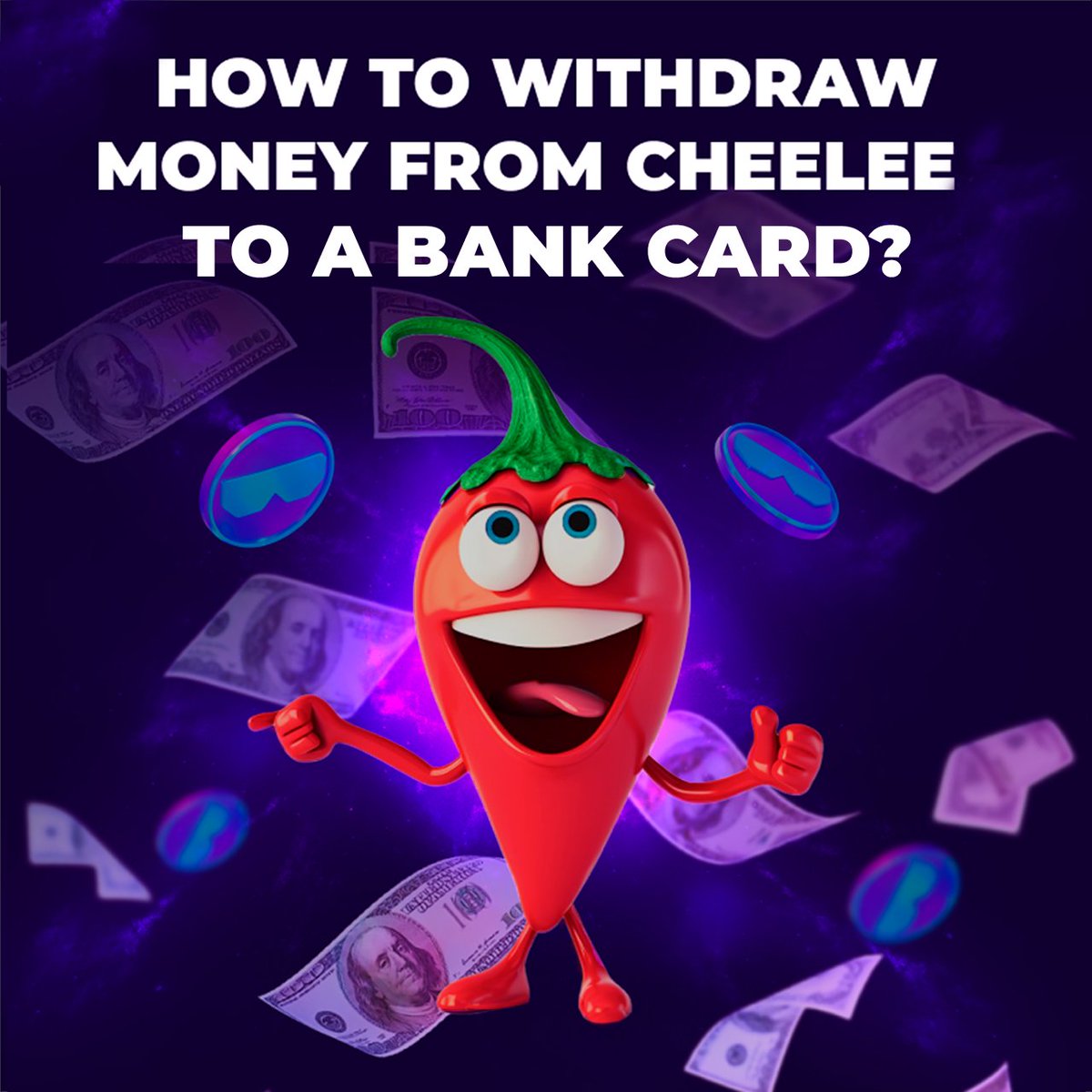 Hey, Cheeleeland! 🌶️ Now you can withdraw LEE from Cheelee directly to  your card (KZT, any bank in Kazakhstan). Instructions: 1️⃣go to the  internal wallet section in the app; 2️⃣ click on