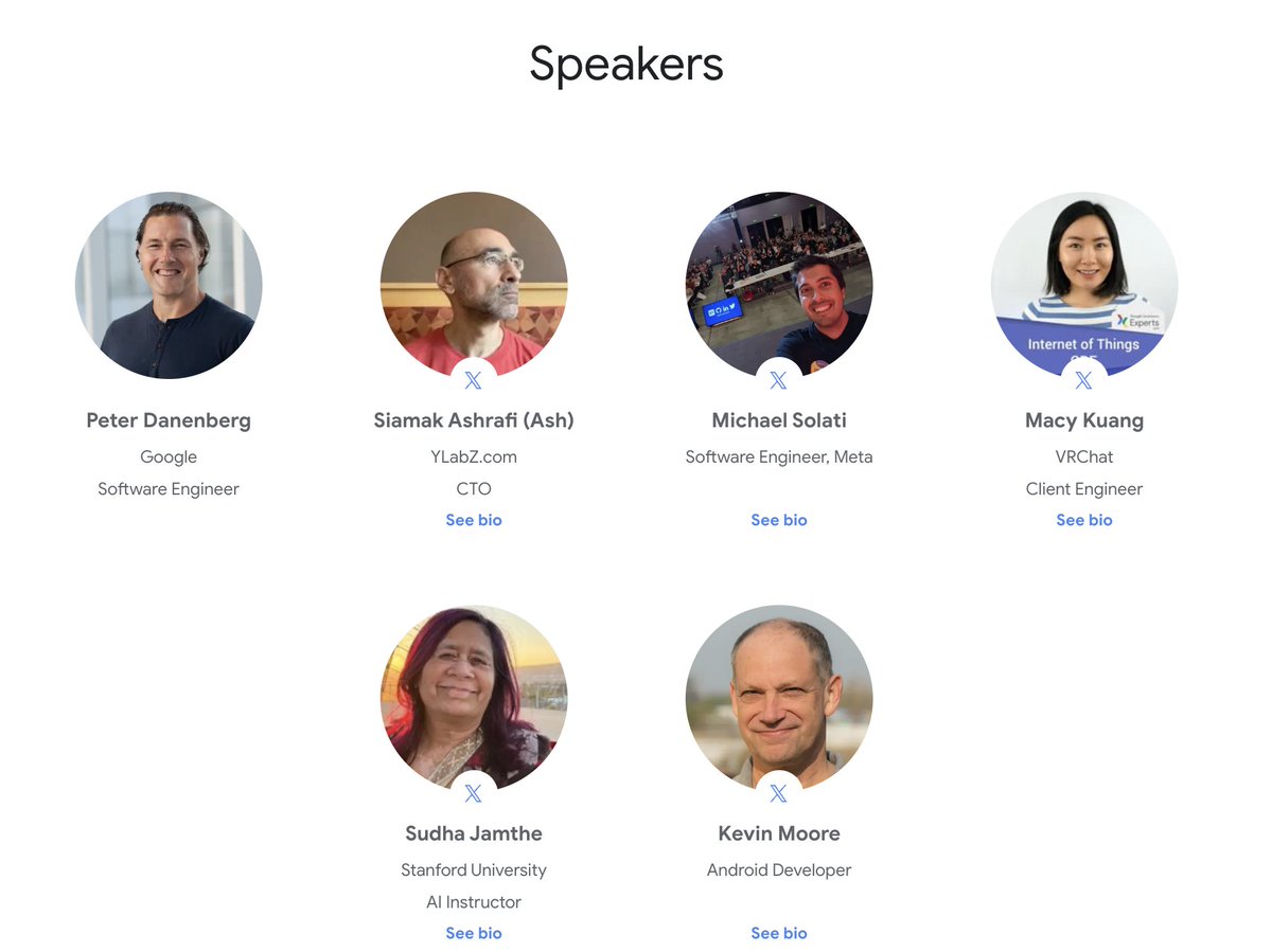 <a href="/GDGSanJose/">GDG San Jose</a> DevFest2023 is just a few hours away Here are our amazing speakers <a href="/MacyKuang/">Macy Kuang</a>  <a href="/MichaelSolati/">Michael Solati</a> <a href="/biocodes/">Ash</a>  <a href="/kevindavmoore/">Kevin Moore</a> <a href="/sujamthe/">sujamthe</a>. Don't miss out on this incredible opportunity to network and win exciting raffle prizes. Did we say there is free food?