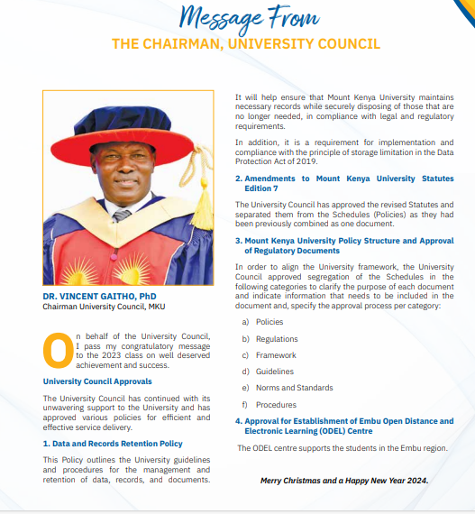 MountKenyaUni's tweet photo. Message from The Chairman University Council
#MKU24thGraduation https://t.co/ve3QjJVUjU