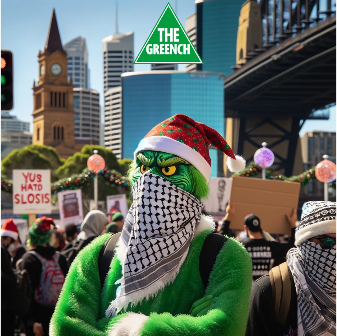 fixculturetoday's tweet photo. Last Christmas I gave you my heart, but this year you're getting nothing!

The #Greench is coming to town and he brings the Unions, school kids and climate activists with him, right on time to ruin your Christmas.

#freepalestine @3AW693 @SkyNews  
@AdamBandt @MehreenFaruqi https://t.co/lRMR3UIJLT