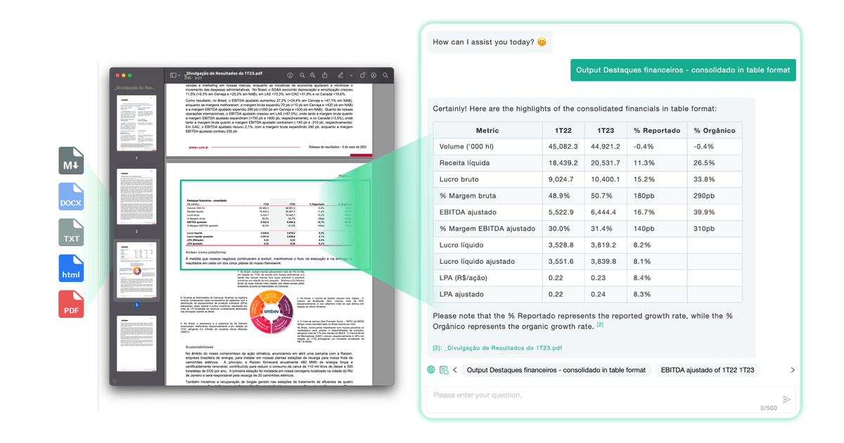 chatof_ai's tweet photo. Try out our free parsing API (https://t.co/XVYuAGUdwG…) for your AI Chatbot to convert files like PDF, Docx, HTML, Excel, CSV, and more to Markdown format, especially for handling tables within these files. 😄 #ChatofAI #pdf2md #docx2md #doc2md #html2md #excel2md #csv2md https://t.co/qeAFxlB6rj