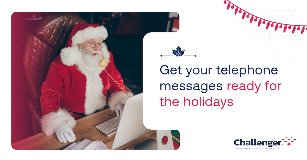 Ho Ho Ho 🎅🏼 Dont forget to set your O.o.O 📞

Keep your Christmas callers updated with recorded telephone messages whilst you are away!

Better inform, engage and entertain your telephone callers and serve them appropriate up-sell and hold messages.

challenger-mobile.co.uk/products-and-s…