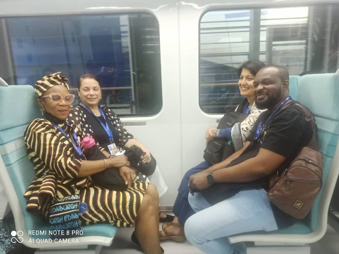 SustainAllLife's tweet photo. COP28 journey vibes! 🚆
On the way to events with the dynamic SAL Delegate duo: Iman and Onii, Nazish and Urbain. Together, we're on track for positive change! 🌍🌟
#COP28Adventures #SALDelegates #ClimateActionExpress #SustainingAllLife #UnitedtoEndRacism https://t.co/R9Cs5dXxsf