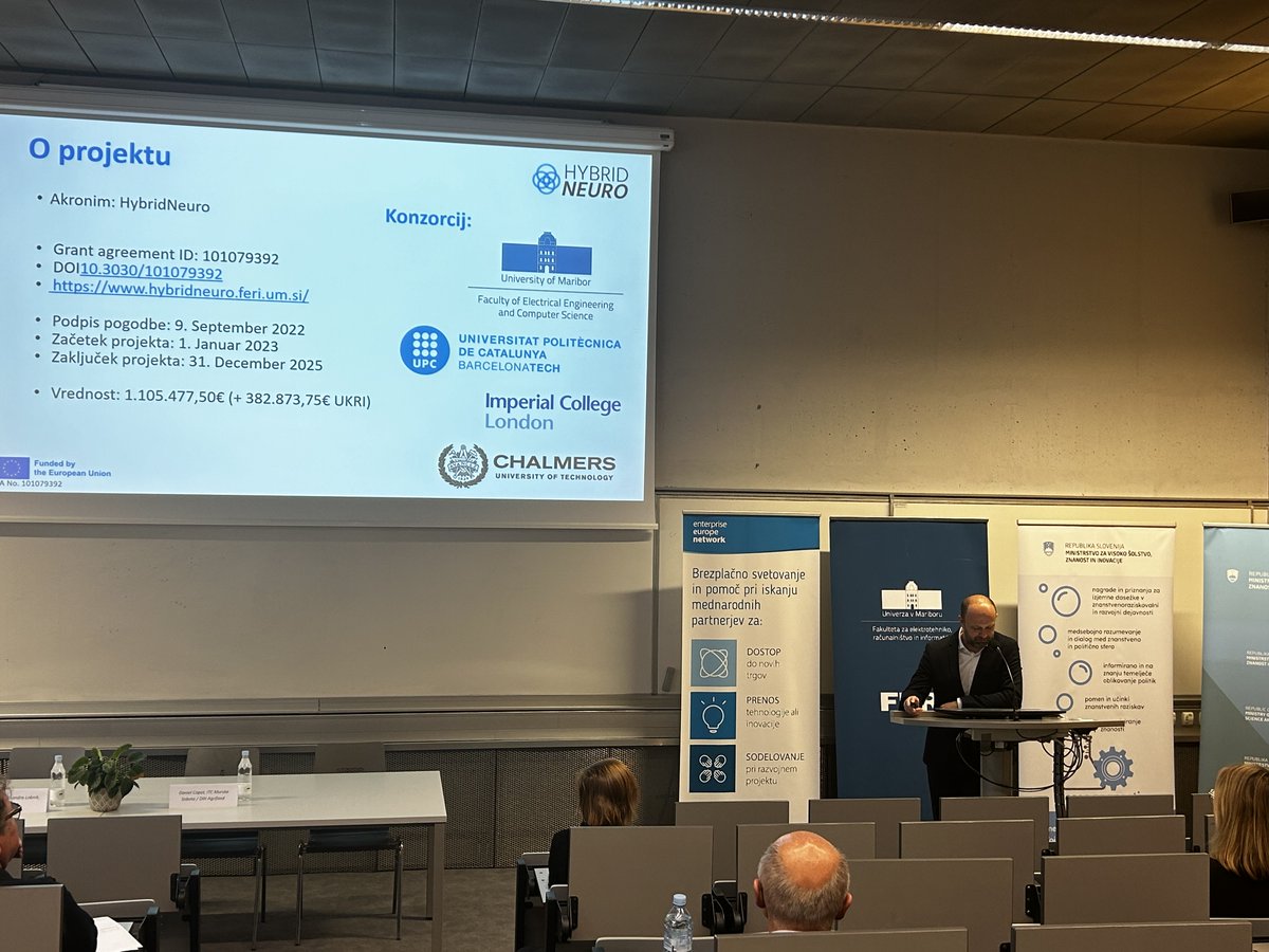 hybridneuro's tweet photo. HybridNeuro project was presented as a successfully obtained Coordination in Slovenia. Prof. Aleš Holobar shared his experience in securing funds, emphasizing the importance of complementarity with the partners, excellence in R&amp;I component and long-term impact of the project. https://t.co/VKW9UMMK35