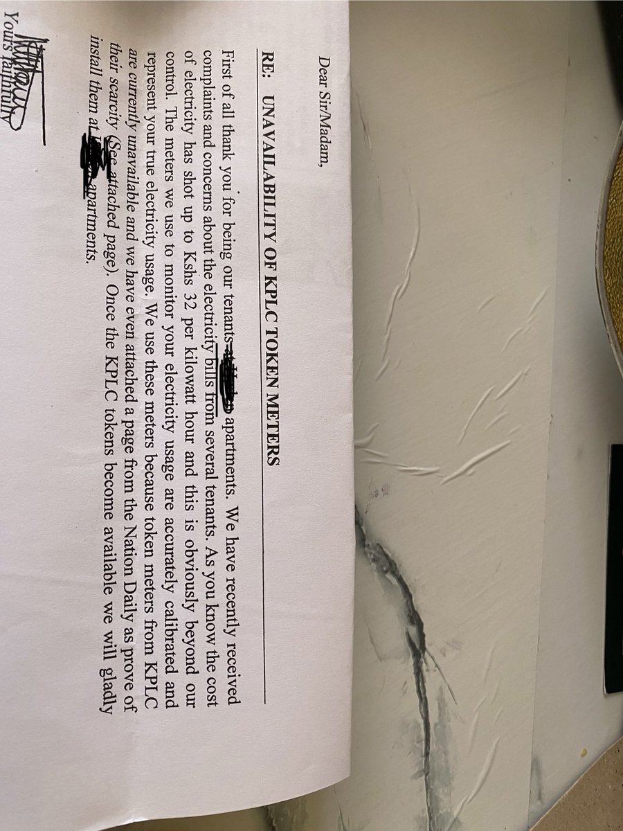 nellym254's tweet photo. @KenyaPower_Care I’m enquiring because l moved into our apartment building last year October &amp; we had been put on a shared system for electricity &amp; we had been told we will have electric meters once kplc avails them cz apparently there is a shortage as shown below in this letter dated 9/10/2023 https://t.co/S3XZzD2JJl