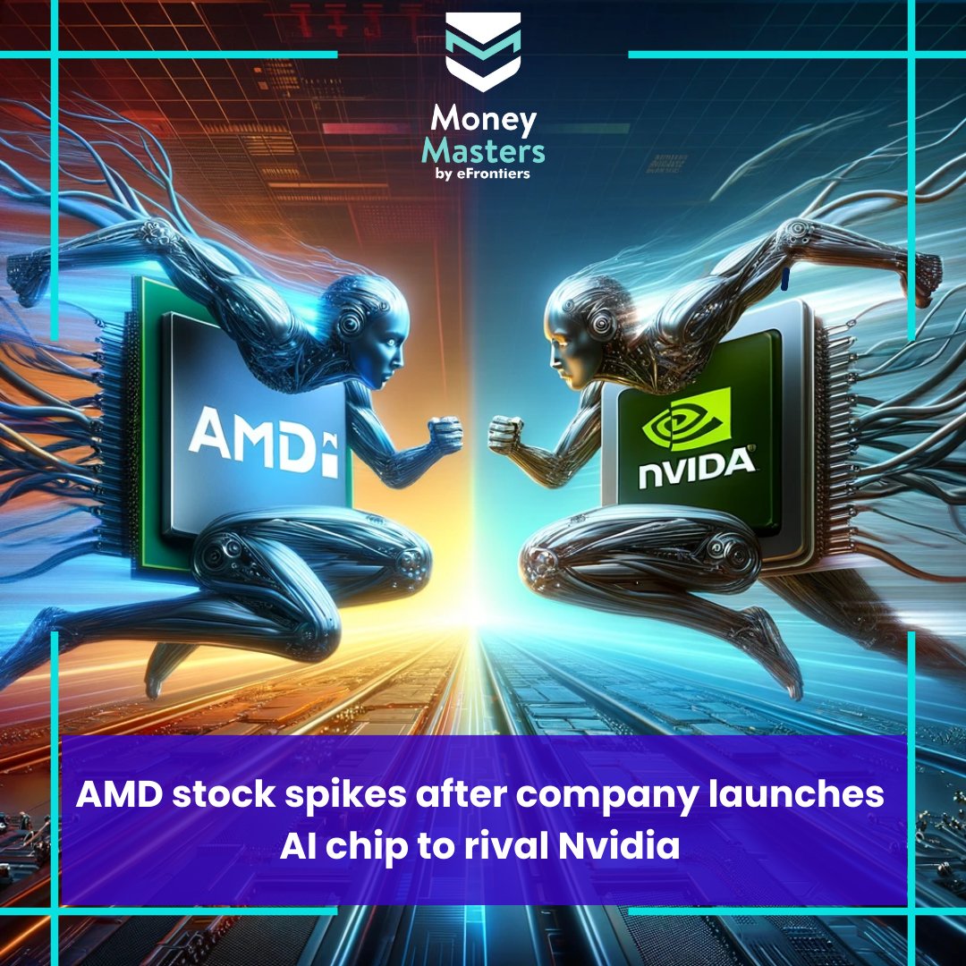 moneymastersapp's tweet image. AMD's AI chip launch sparks a surge in stock! 💻💥 The company's new MI300 series is set to rival Nvidia's AI processors, heating up the competition in the tech world. #AMDvsNvidia #AITechnology #MarketCompetition #TechNews Reported by CNBC
