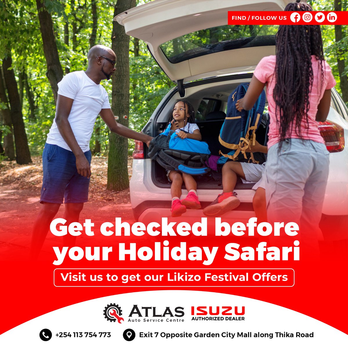🚙🌄 Before your holiday safari, get checked @Atlasautocentre. Unveil amazing Likizo Festival offers and embark on a journey with peace of mind. Let the adventure begin! 🛠️🔍#howcanwehelp #HolidaySafari #LikizoFestival #CarCheckUp #AtlasAutoService
