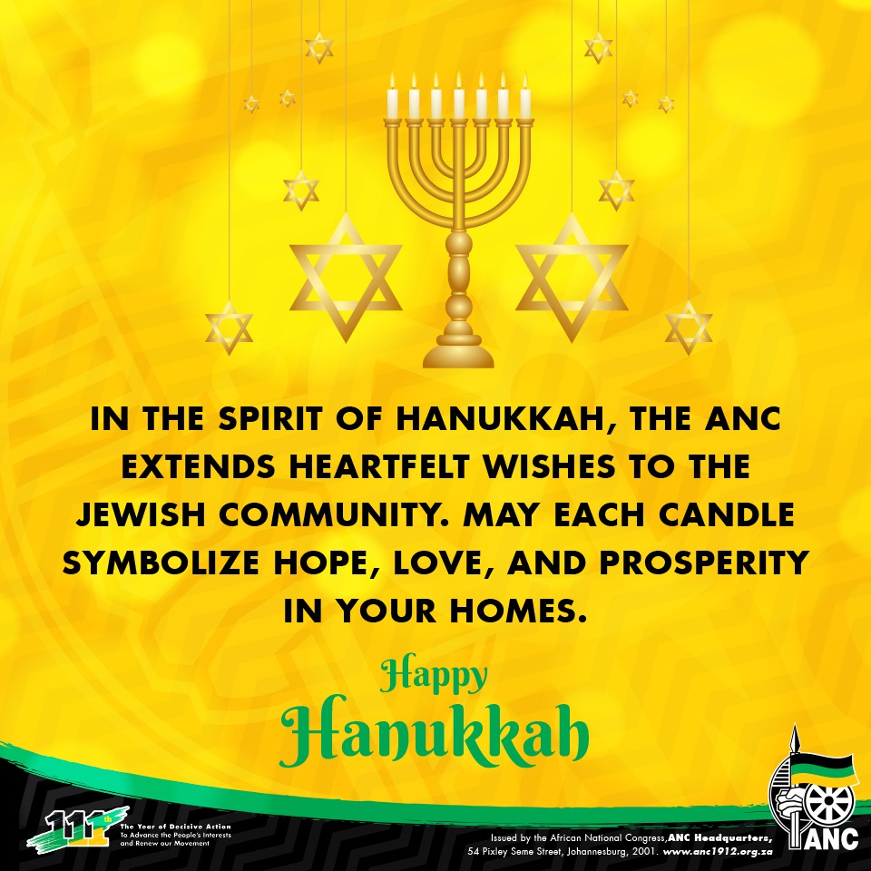 MYANC's tweet photo. The ANC wishes the Jewish community a happy Hanukkah. https://t.co/UPFRDNbaDB