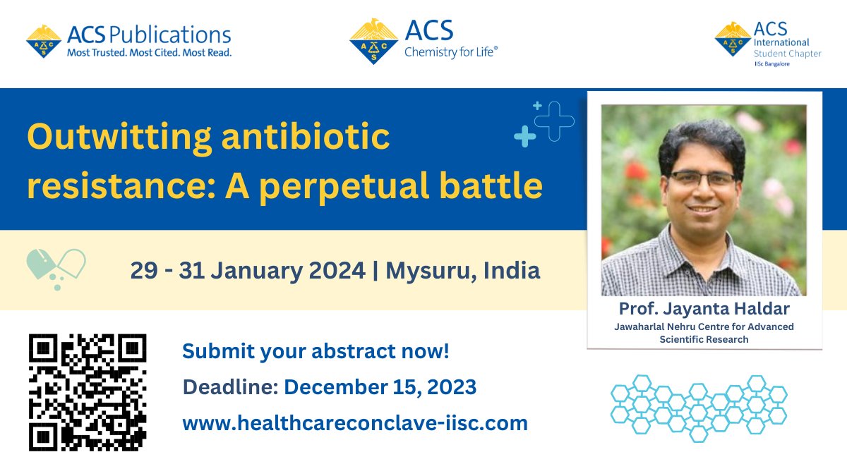 ACS_IISc's tweet image. We are thrilled to introduce Prof. Jayanta Haldar, who will be sharing insights on ‘Outwitting antibiotic resistance: A perpetual battle’ at the Asia Pacific Conclave on #Engineering #Healthcare, on 29-31 Jan ’24. Submit your Abstracts today! healthcareconclave-iisc.com