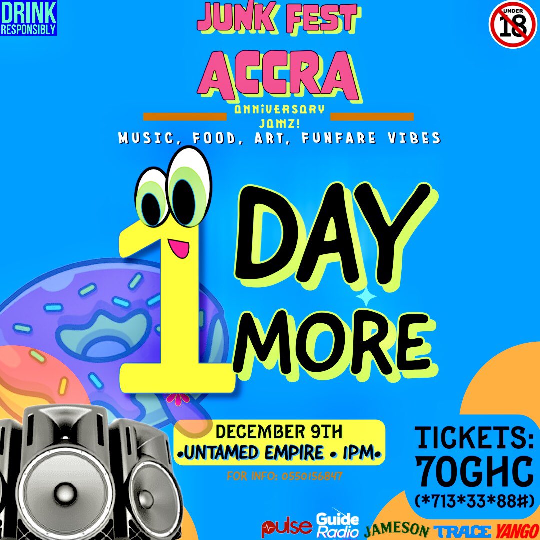 One day more! 
We’re so excited 🥳🍔🍟🌮
#JunkFestAccra23
🍔🍟🌮🍕🌯🥳