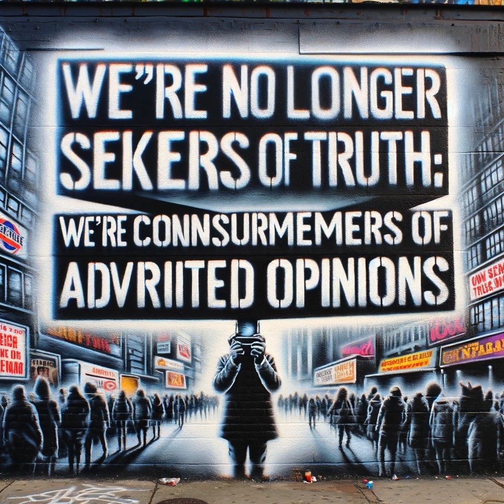 Collapsologista's tweet photo. " ...We're no longer seekers of truth; we're consumers of advertised opinions... "

Learning's Downfall in a Democracy of Egos and Capitalist Competition

Let's get one thing straight: our #learning crisis isn't just about pride and mistrust. It's magnified a hundredfold by the circus of representative democracy and the cutthroat competition of capitalist logic. Welcome to the twisted reality show where learning's a casualty and everyone's too busy playing games to notice.

In the realm of representative democracy, voting isn't just a civic duty; it's become a battleground for egos. Politicians aren't educators; they're performers, vying for your attention with sound bites and sensationalism. The goal? To win votes, not to enlighten minds. They peddle opinions dressed as facts, playing to the gallery of public opinion. And we, the audience, lap it up. Why? Because it feeds our pride, our need to be right. Learning be damned; it's about winning the argument, not understanding the issue.

Then there's the capitalist logic, the relentless drive for attention in a market saturated with consumers. In this world, learning's not about knowledge; it's about engagement, clicks, and views. Every bit of information is tailored to catch your eye, not to enlighten your mind. It's a race to the bottom where sensational trumps factual, and calm, reasoned discourse is drowned out by the loudest, most outrageous voices.

These forces – the vote-hungry politicking and the attention-seeking market dynamics – they've warped our learning landscape. We're no longer seekers of #truth; we're consumers of content, gobbling up whatever's served to us, no matter how devoid of substance it may be.

And the impact on learning? Catastrophic. We're too busy being fed what we want to hear that we've lost the ability to listen, to process, to learn. We're stuck in echo chambers, reinforced by our democratic choices and capitalist habits, blind to anything that doesn't resonate with our preconceived notions.

So, what's the fix? A hard reset.

We need to start valuing truth over comfort, learning over winning. We need to demand more from our politicians and our media – substance over style, facts over fiction. But most of all, we need to look in the mirror and ask ourselves: Are we part of the problem or the solution?

Because let's face it, in this democracy of egos and capitalist race for attention, learning doesn't just have an Achilles heel – it's got two, and they're both about to snap.

In this ego-driven democracy and capitalist race for attention, learning isn't just in jeopardy – it's nearing impossibility. And in a world that's changing faster than we can tweet, that's not just sad – it's dangerous."