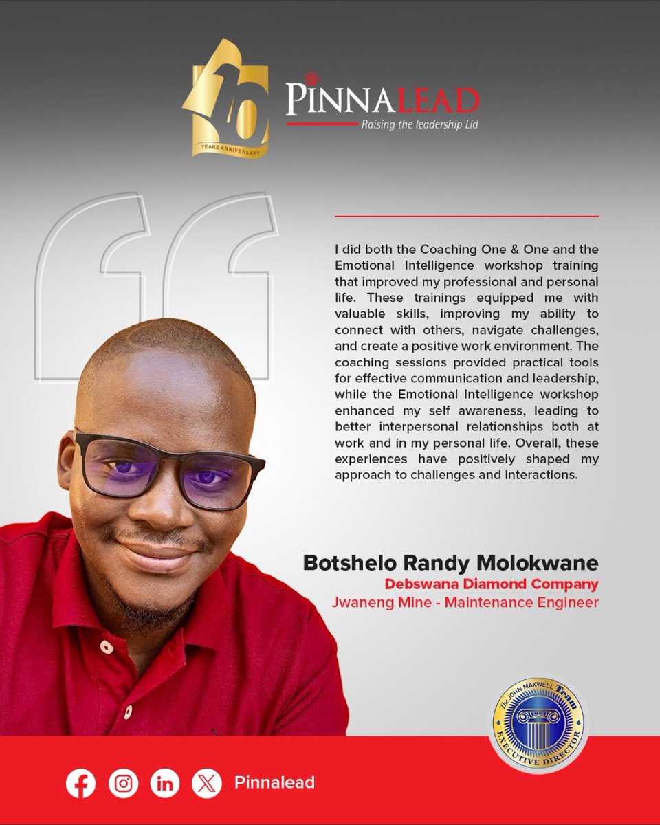 pinnalead's tweet photo. Meet The Winning Team😃

Randy Molokwane: A transformed professional &amp; individual, empowered by Pinnalead's Coaching and Emotional Intelligence workshops, enhancing communication, leadership, and fostering positive connections in work and personal life. 
#leadershipdevelopment https://t.co/bGJlaQcIGK