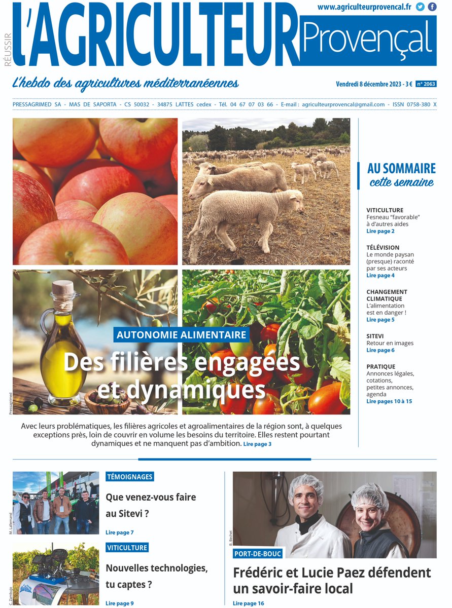 Dans l'<a href="/L/">I have but one letter. It is L</a>'Agriculteur Provençal 👉#souverainetéalimentaire nos filières ne manquent pas d'ambition, retour sur le #SITEVI,zoom sur le portrait 🚜‘Familles de paysans’#karinelemarchand,aperçu de nouvelles technologies à la🍇et notre portrait #portdebouc autour de la poutargue...