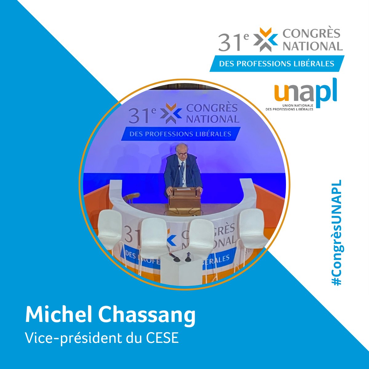 Le vice-président du @lecese et président d'honneur de l'#UNAPL Michel Chassang s'exprime en introduction du #CongrèsUNAPL et accueille les congressistes. #ProfessionsLibérales