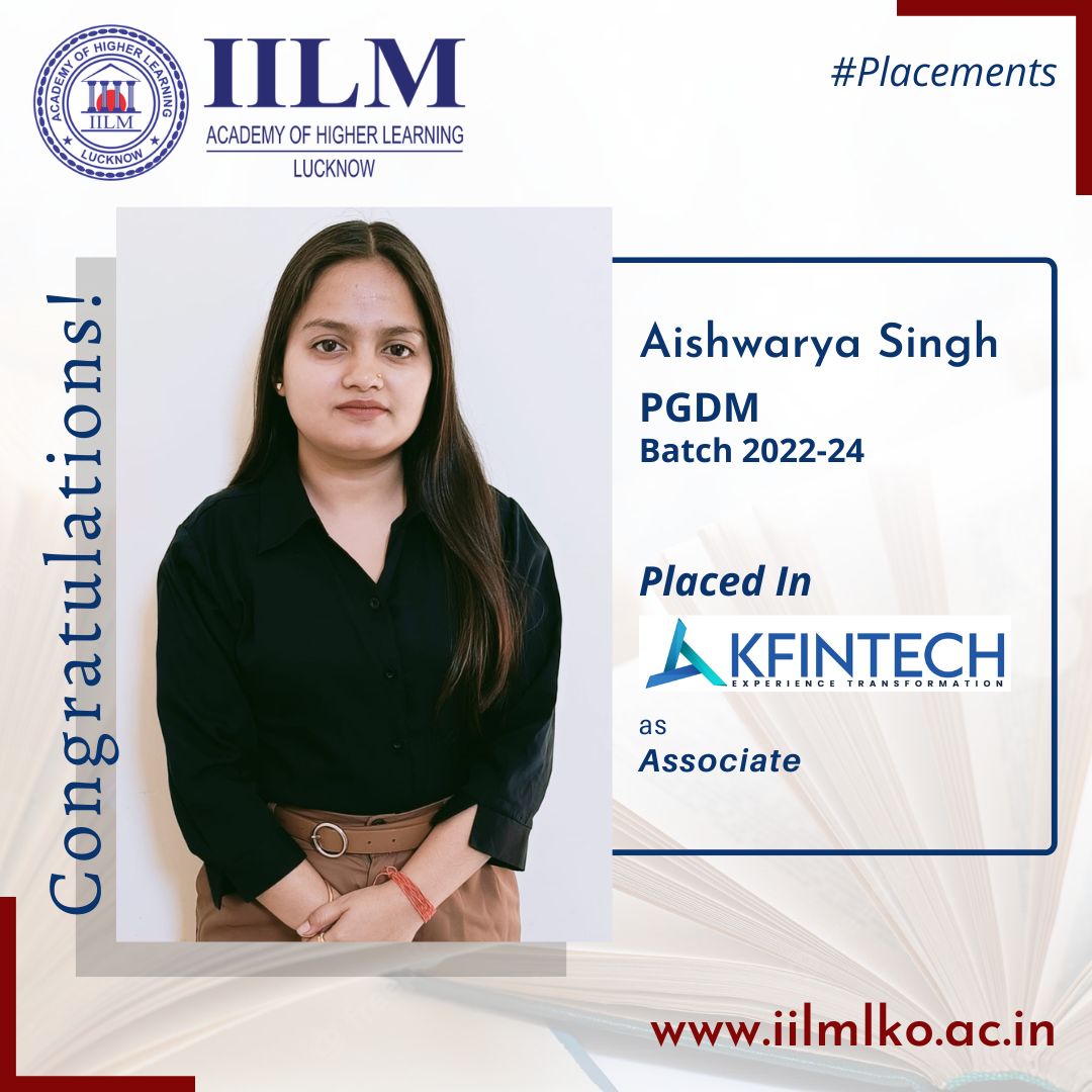 iilmahllko's tweet photo. IILM Lucknow congratulates Aishwarya Singh of PGDM Batch 2022-24 for selection in KFin Technologies Limited as Associate, through Campus Placement.
Our Best Wishes for a bright and successful career ahead.
#kfintech #IILM #iilmlucknow #pgdm #pgdmfinance #bschool #placements https://t.co/Iy8duWoOyN
