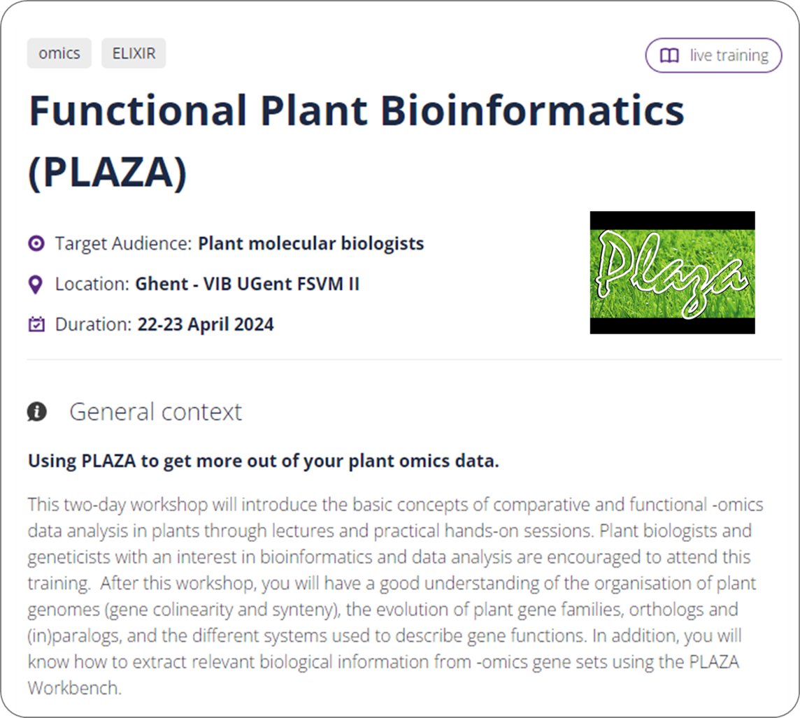 Two-day training on Functional Plant Bioinformatics (PLAZA), 22-23 April '24. More info: training.vib.be/all-trainings/… @ELIXIRnodeBE @PSB_VIB @VIBTechTraining @ugent_fwe