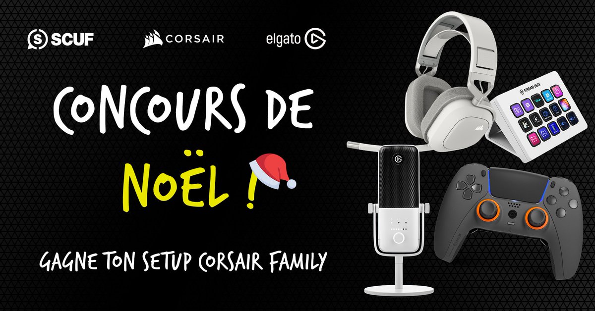 CORSAIR France (@corsairfra) on Twitter photo Ho Ho Ho 🎁🎅
Fête la fin d’année avec nous et tente de remporter ton pack gaming composé de ⤵
🎧 Casque CORSAIR HS80 MAX WIRELESS
🎮 Manette SCUF REFLEX PRO
🎤 Stream Deck MK.2 et micro Wave:3 Elgato
Pour participer 👇
1⃣ Like + RT le post
2⃣ Follow <a href="/CORSAIRFRA/">CORSAIR France</a> & <a href="/ScufFrance/">SCUF France</a> Ho Ho Ho 🎁🎅
Fête la fin d’année avec nous et tente de remporter ton pack gaming composé de ⤵
🎧 Casque CORSAIR HS80 MAX WIRELESS
🎮 Manette SCUF REFLEX PRO
🎤 Stream Deck MK.2 et micro Wave:3 Elgato
Pour participer 👇
1⃣ Like + RT le post
2⃣ Follow <a href="/CORSAIRFRA/">CORSAIR France</a> & <a href="/ScufFrance/">SCUF France</a>