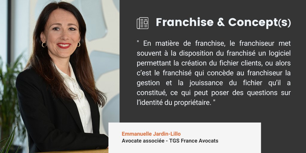 La propriété du fichier clients en #Franchise : quels droits pour le #Franchiseur ? Décryptage dans l'article d'Emmanuelle Jardin-Lillo, avocate associée, pour le magazine Franchise&amp;Concept(s) 👉 bit.ly/3TxMDd1