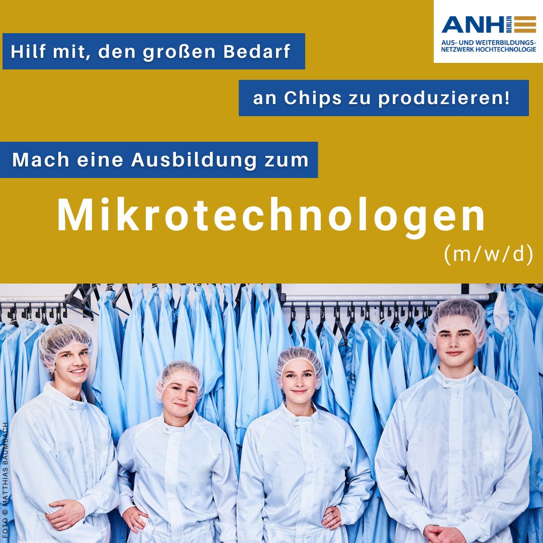 anh_berlin's tweet photo. Willst du den technischen Fortschritt mitgestalten und bei der Entwicklung noch leistungsfähiger Chips dabei sein? Dann bewirb dich hier: https://t.co/mDmdedGixq
#ausbildung2024 #hightech #azubi #mikrotechnologie #anhberlin #ausbildung #berlin-adlershof https://t.co/a9NIcMJ9zW