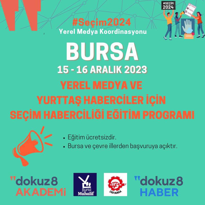 🗳️Seçim Haberciliği Eğitimi Bursa'ya geliyor!  

🎓<a href="/dokuz8akademi/">dokuz8akademi</a> ve  <a href="/dokuz8haber/">dokuz8haber</a>'in #Seçim2024 Yerel Medya Koordinasyonu kapsamında sürdürdüğü yerel gazeteciler ve yurttaş haberciler için seçim haberciliği eğitim programı <a href="/CGD_BURSA/">ÇGD BURSA</a> ve <a href="/BursaMuhalif/">BursaMuhalif Gazetesi</a> işbirliğiyle Bursa'da