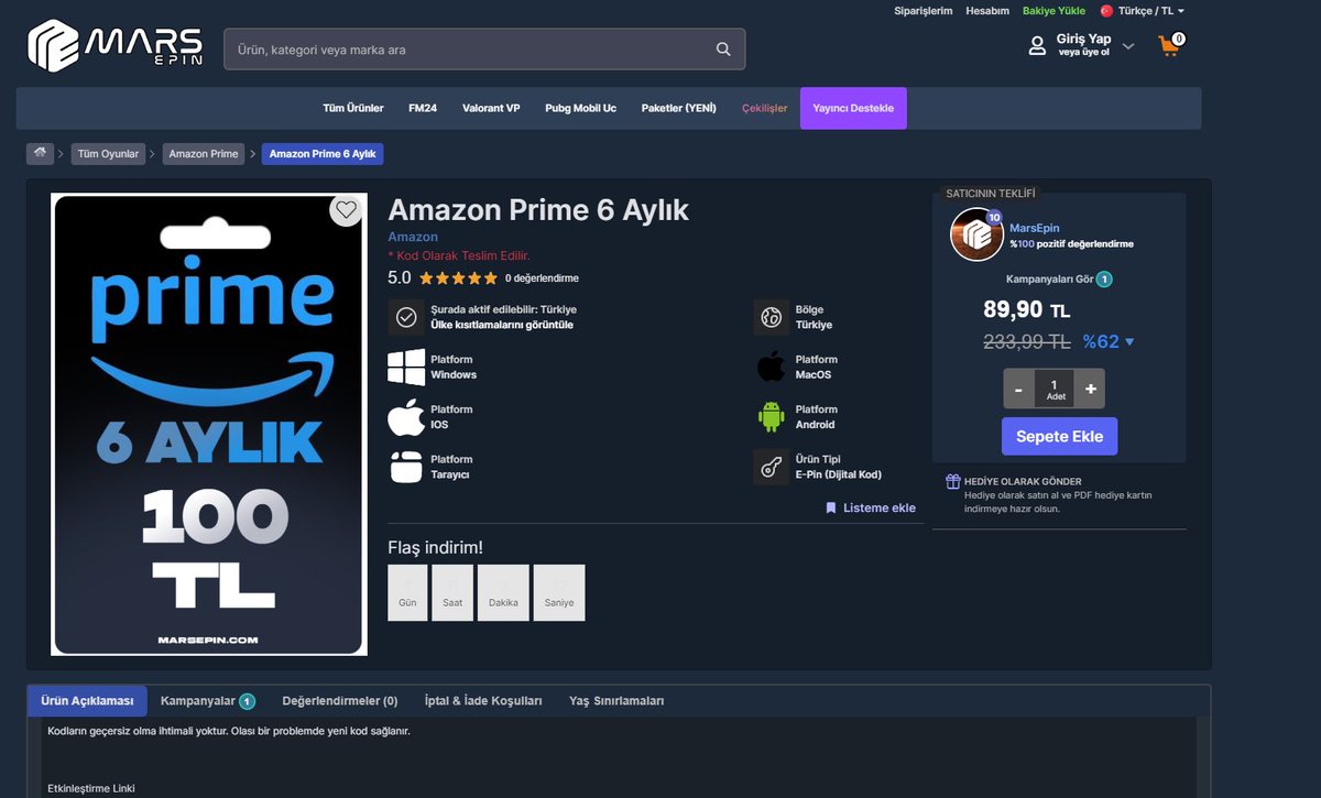 marsepincom's tweet photo. 💻Ürün Güncelleme  : https://t.co/MDHyJ6enyF

Sınırlı Sayıda Amazon 6 Aylık Prime Kendi Hesabınızda Etkinleştirebileceğin E-pin Kod Şeklinde Teslim Edilir. Geçerlilik Ürünlerin Son Tarihi 31.12.2023 aktif Hesaplarınızda Kullanabilirsiniz. https://t.co/lR0HCDp0F8