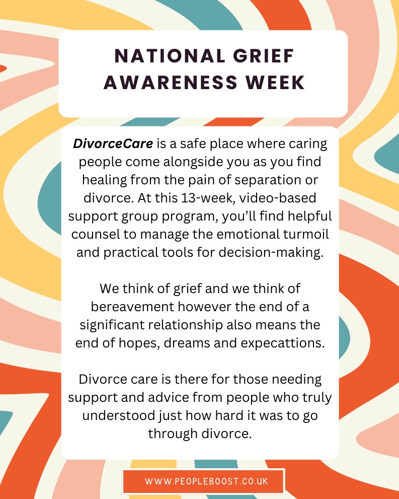 BoostPeople's tweet image. Today's signpost is to DivorceCare. We tend to associate grief with bereavement however grief is associated with over 40 significant life losses.

Find out more here:
divorcecare.org

From my heart to yours

Clare 

#grief
