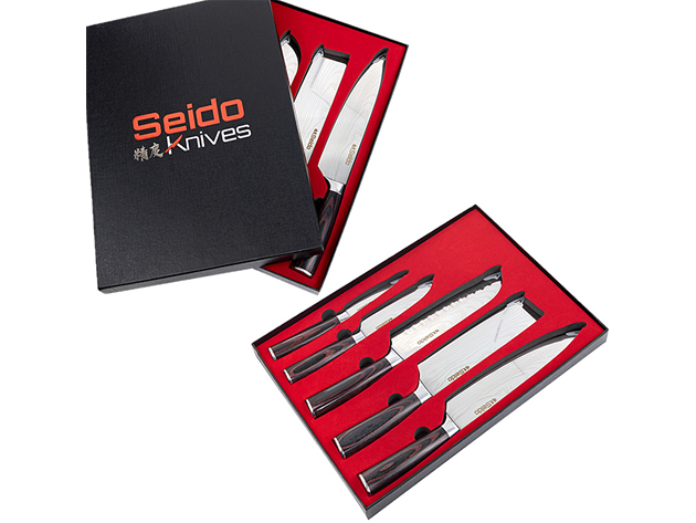 Fat Kid Deals on X: Seido Japanese Master Chef's 5-Piece Knife Set with  Gift Box for $89   / X