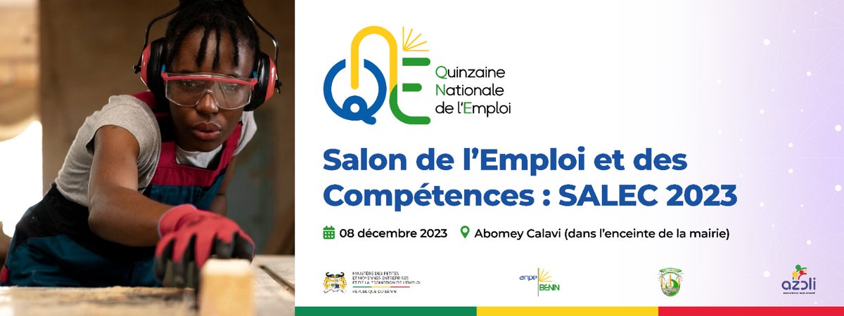 BeninAnpe's tweet photo. Dans le cadre l'agenda de la Quinzaine Nationale de l’Emploi #QNE , il se tient ce vendredi 8 décembre 2023 à la mairie d'Abomey-Calavi, le Salon de l'Emploi et des Compétences #SALEC

#Anpebenin #EmploiBenin #wasexo https://t.co/Brm7H0OgdY