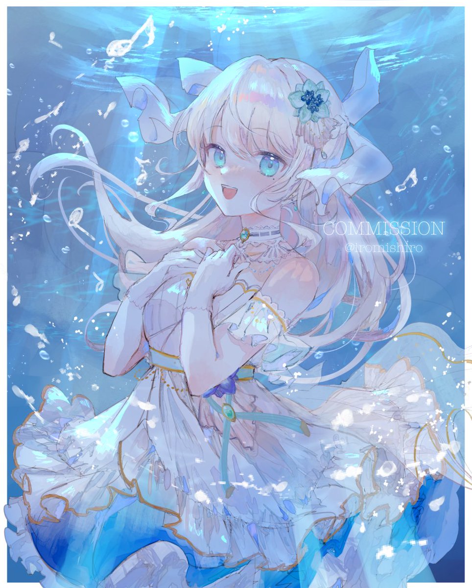 1girl solo dress underwater smile long hair looking at viewer  illustration images