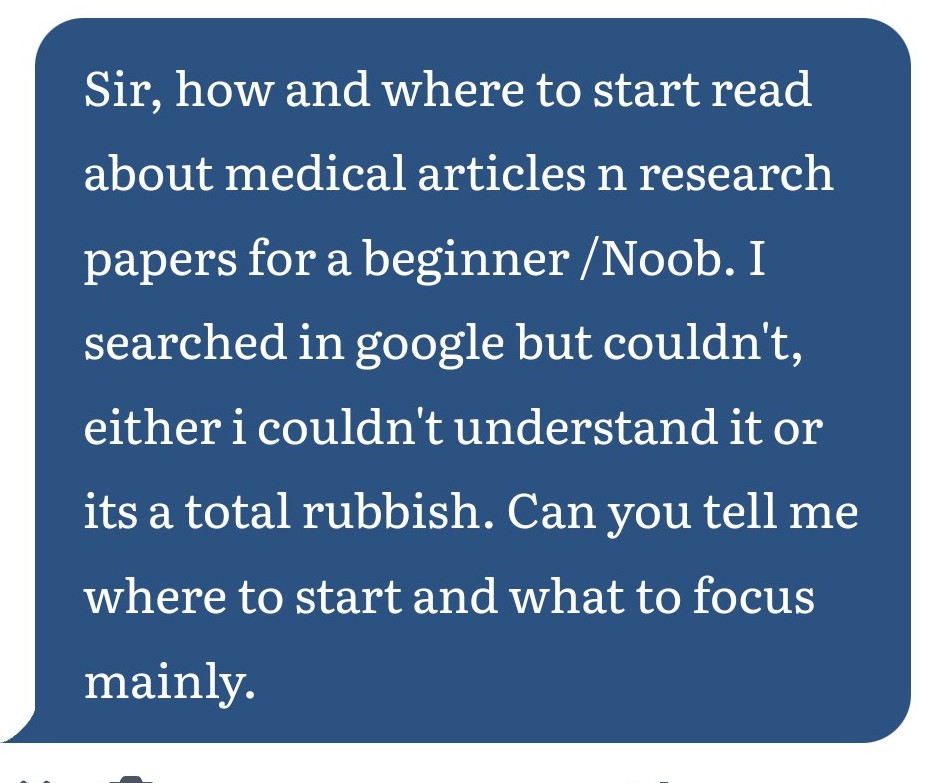 karthik2k2's tweet photo. It's a long process. But eventually you will succeed.
1. Volunteer in journal clubs and take them seriously

2. Get a decent grasp of biostatistics - Andy Field, Kirkwood are good starting points

3. Read How to read a paper by Trisha Greenhalgh

4. Choose articles with editorial first.Analyse them without reading the editorial. Then read the editorial and see if the editor has a different perspective

5. Install Read by QxMD and make reading a habit. If you are really enthusiastic, make PubMed your homepage

6. Read NEJM every Thursday. No matter your speciality

You will eventually be comfortable with any paper. Good luck 🤞