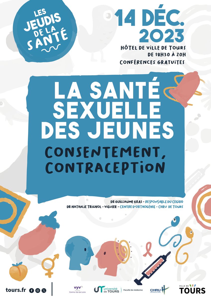 [JEUDI DE LA SANTÉ] Santé sexuelle des jeunes : consentement et contraception 👉 Table-ronde animée par le Dr Trignol Viguier, médecin en orthogénie au CHRU et le Dr Gras médecin au CeGIDD. 🗓️ Jeudi 14 décembre ⏰ 18h30 📍Hôtel de Ville de Tours